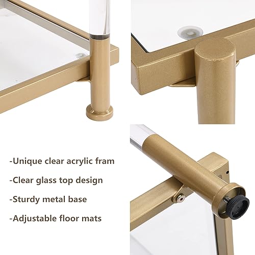 Miniatura 6 de Mesas de consola de vidrio para entrada, sala de estar, mesa auxiliar de sofá de acrílico dorado con patas de metal, mesa de entrada larga y