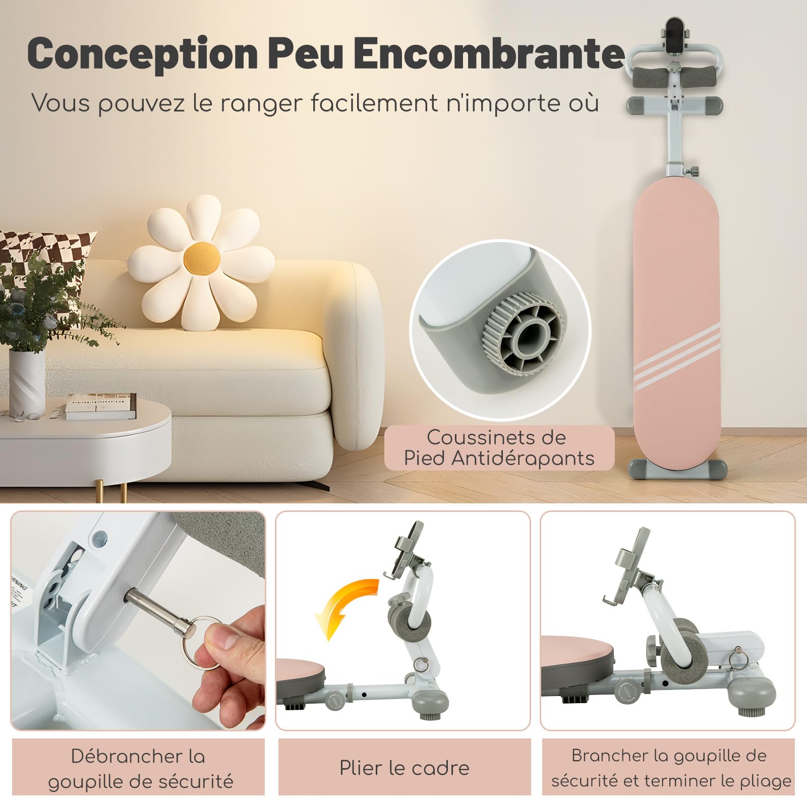 GYMAX Banc Musculation Plat pour Fitness, Longueur Régable 120-137 CM, Inclinaison Régable de Support des Pieds à 3 Niveaux, pour Entraînement des Abdominaux et des Jambes, avec Porte-Téléphone