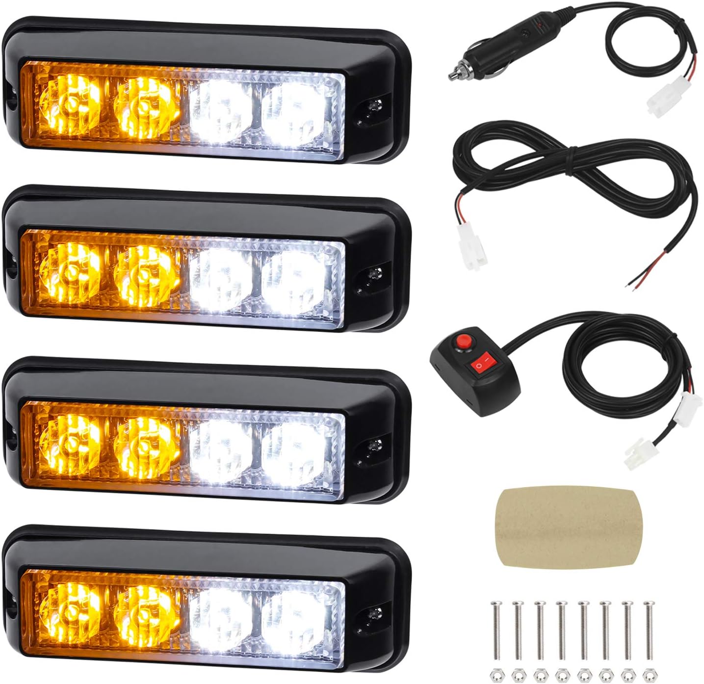 Linkitom 4 in 1 Surface Mount Grill Light Head, Sync Feature LED Car Truck Emergency Beacon Warning Hazard Flash Strobe Light with 16 Different Flashing,12/24V
