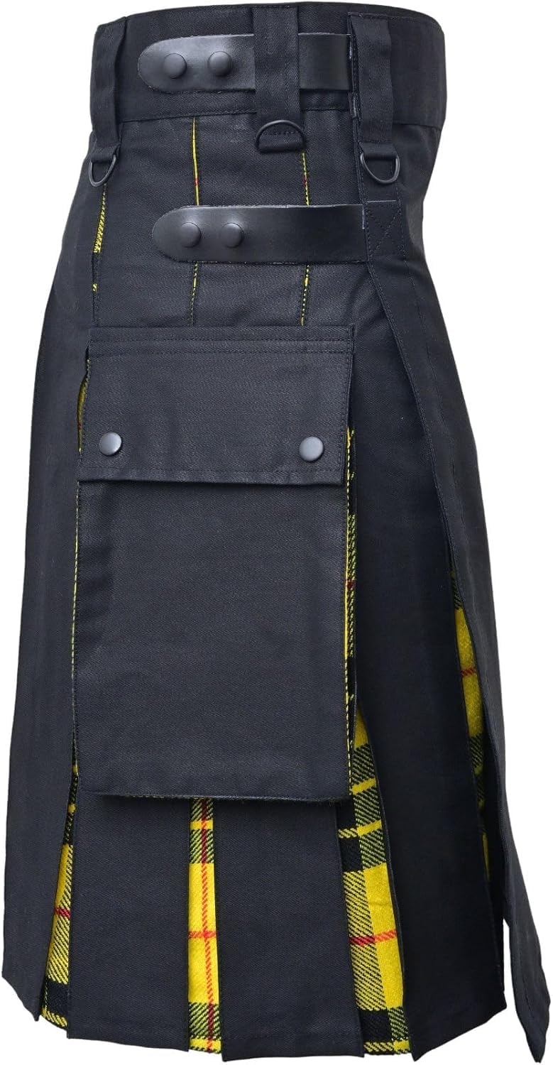 Kilts di utilità Moderna - Kilts di utilità più di Dimensione Scozzese Ibrido Nero Cotone & Lana acrilica Tartan Kilts di utilità