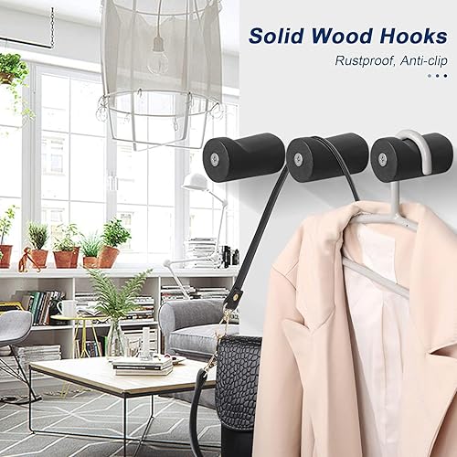 Miniatura 10 de NearMoon Ganchos de pared de madera, ganchos de madera natural, modernos ganchos decorativos hechos a mano para sombreros montados en la pared,