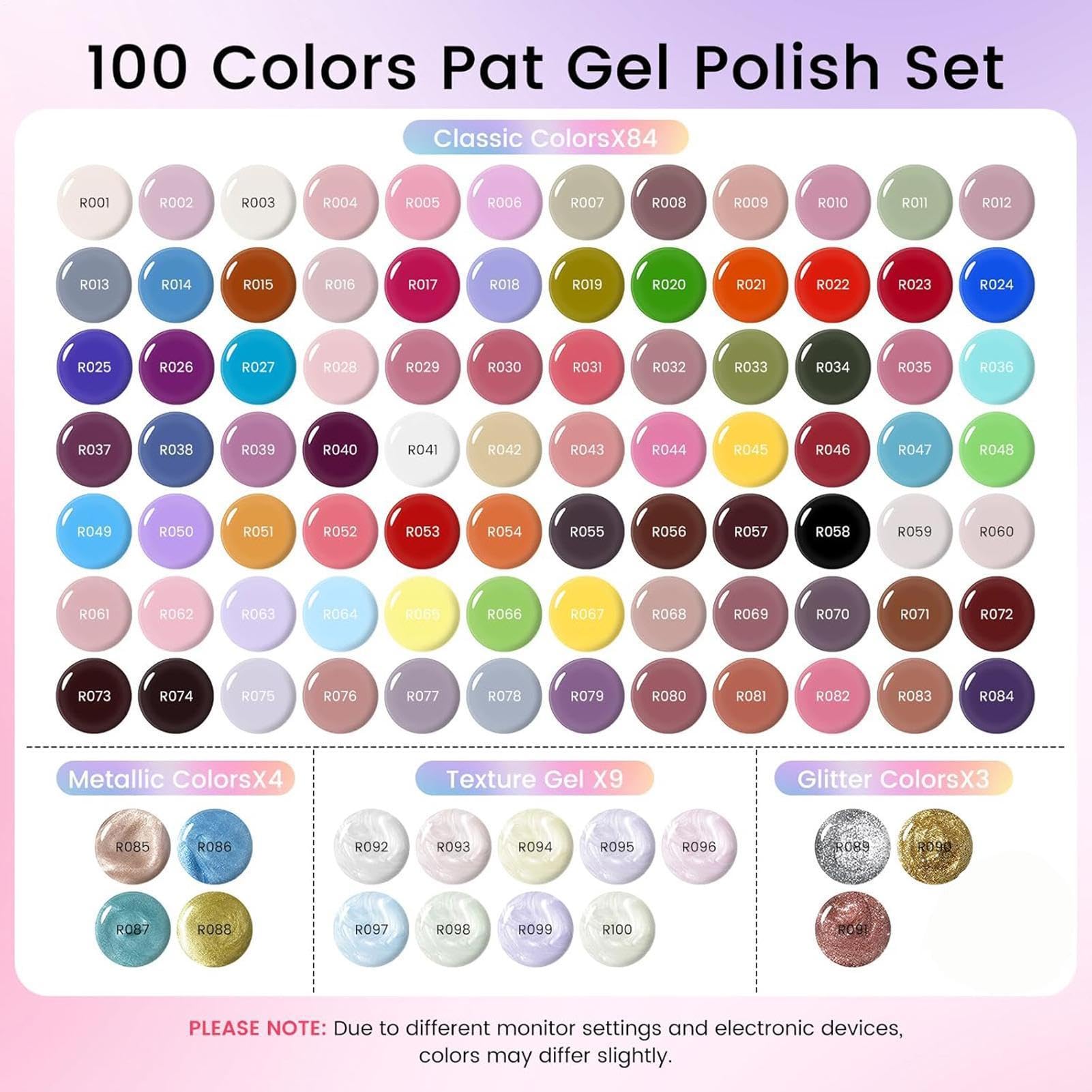 Gel Para Palmaditas De Uñas - Paleta De Gel De Uñas De 100 Colores De Alto Pigmento | De Pintura De Transferencia Degradada Para Manicura Francesa | Colección De Esmaltes En Gell UV De Lar