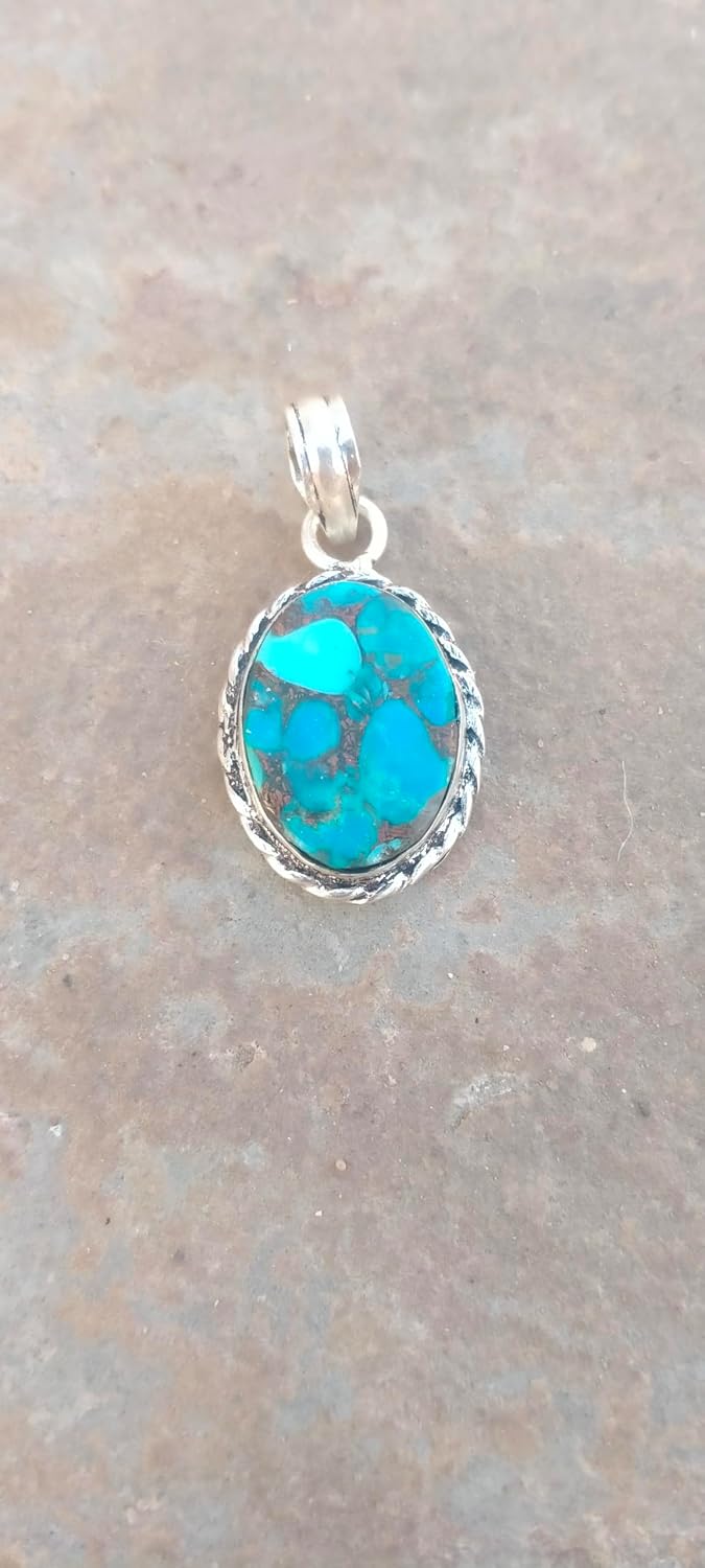 Blue Copper Turquoise Stone Pendant, 92.5% Silver Plated Pendant, Turquoise Jewelry, Dainty Pendant, Boho Statement Pendant, Turquoise Jewelry, Handmade Pendant, Mother's Day Gifts