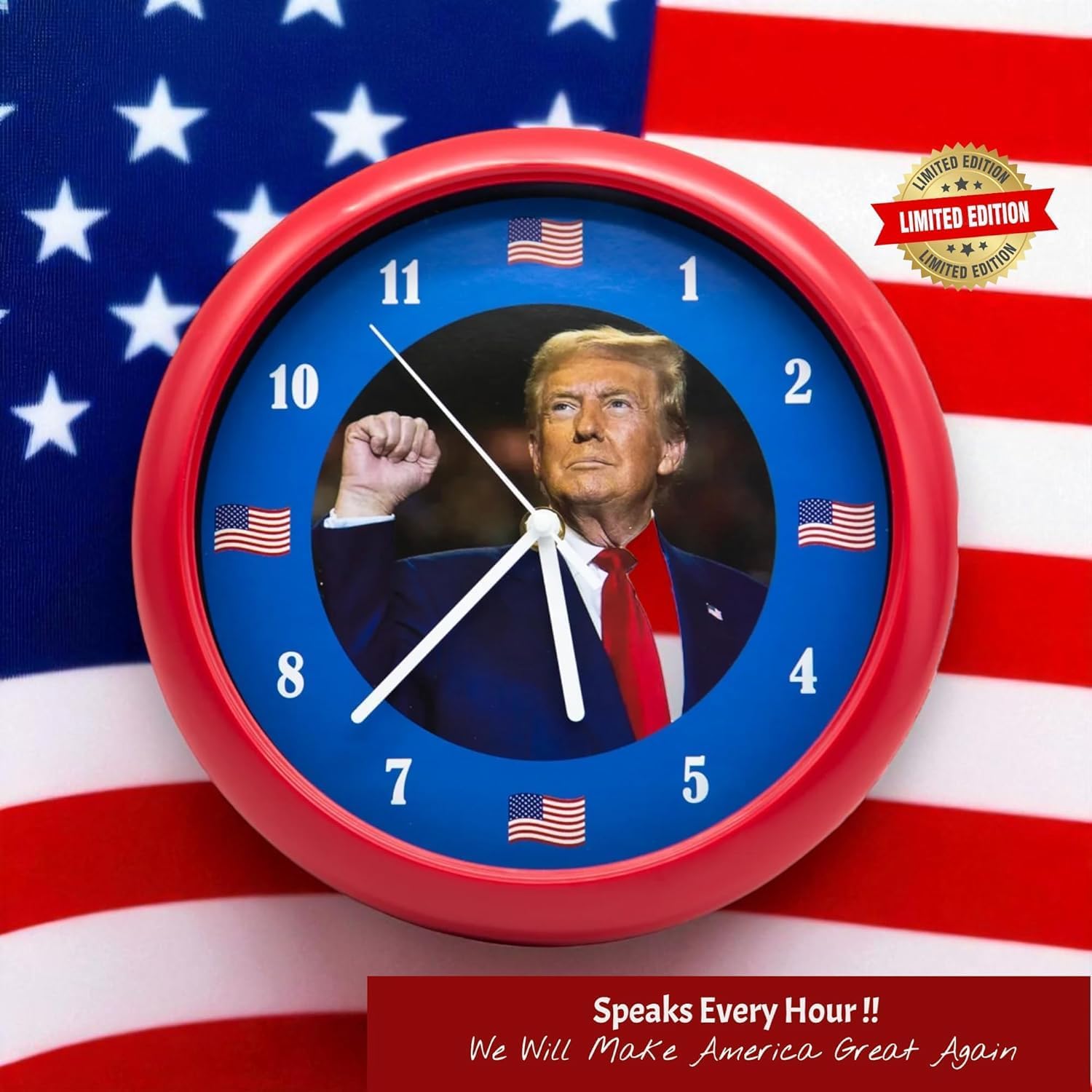 Trump Talking Wall Clock - 10 Inch - We Will Make America Great Again Hourly Voice Message