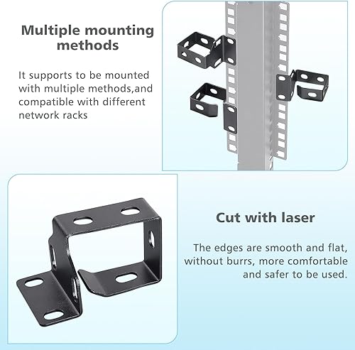 Miniatura 7 de Paquete de 8 ganchos metálicos de anillo en D para gabinete de rack de servidor de red, soporte de gestión de cables de montaje de cables,