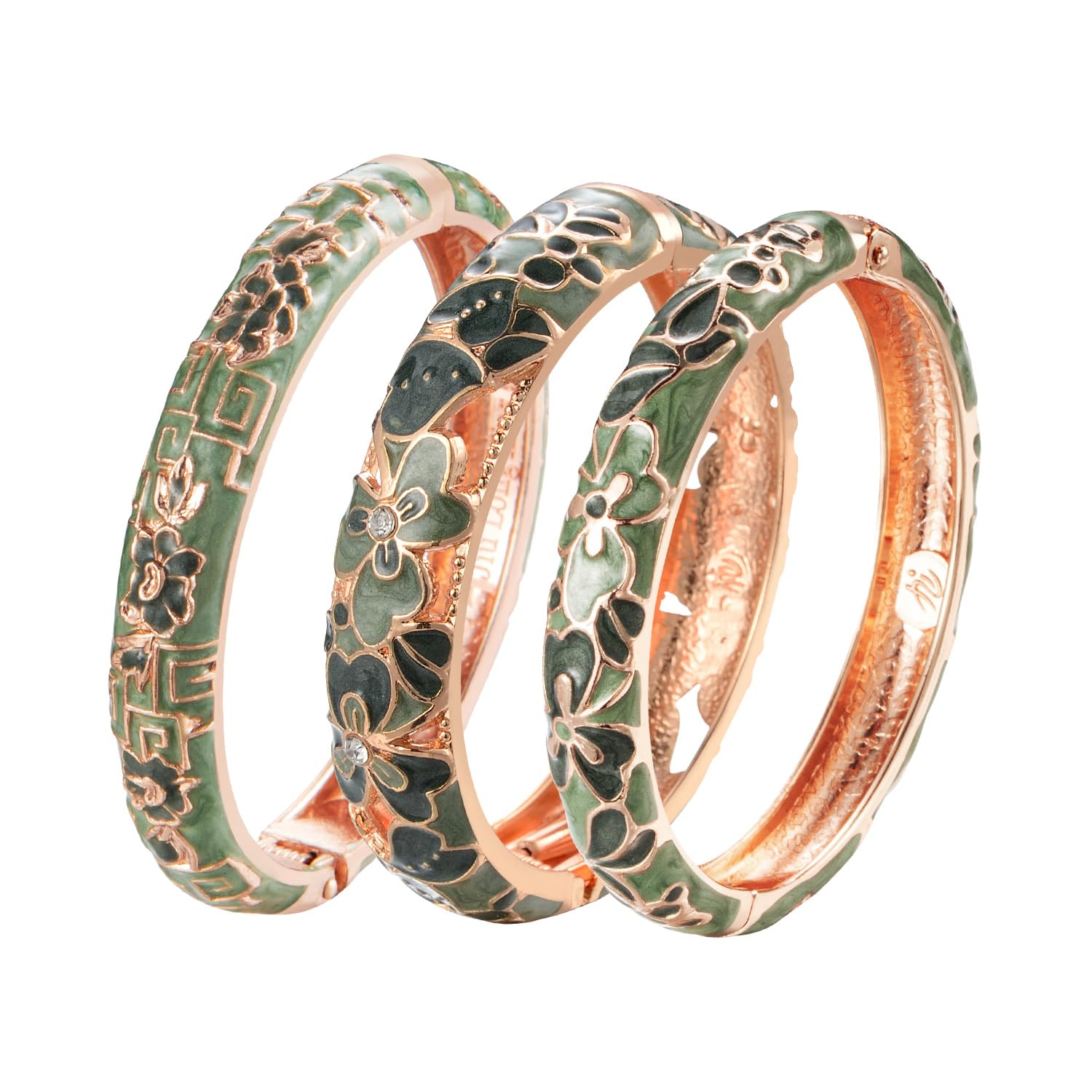 Wynameleri Enamel Bangle for Women, Handmade Floral Vintage Bracelet for Lady, Jewellery Gift, Multi-Pcs Brass Gold Bangle for Women, Mothers Day Gifts from Daughter, Good Luck Bracelet