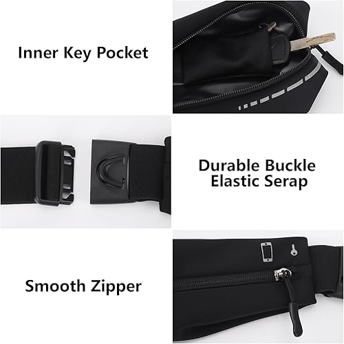 Miniatura 4 de Cinturón delgado para correr para hombres y mujeres, riñonera para correr para mujer, bolsa de cintura para entrenamiento y trotar, Negro -