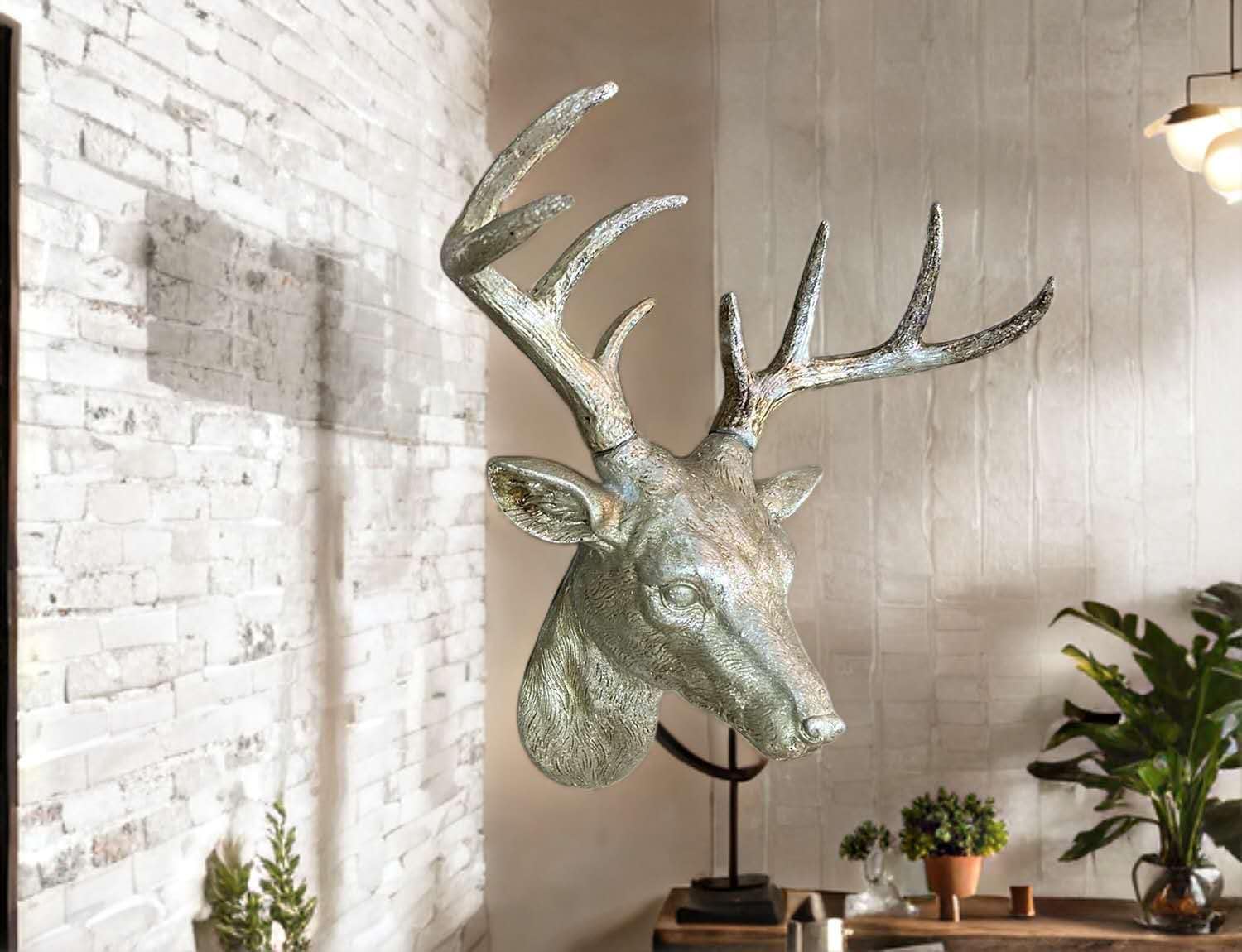Best Value Here Wall Sculpture Reindeers head (M :26x24cm), Silver, 26L x 24W cm - Image 5