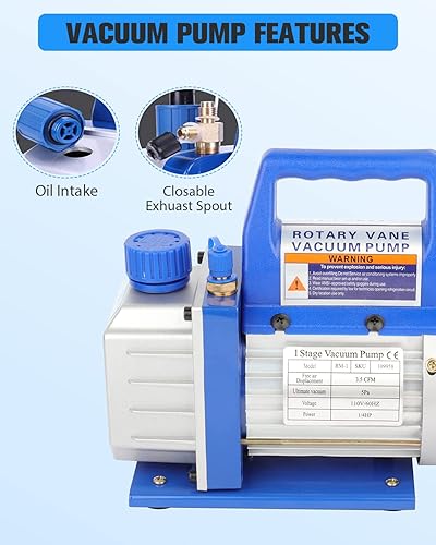 Miniatura 6 de FAHKNS 110V 3.5 CFM Bomba de vacío Rotary Vane 14HP para AC HVAC Auto reparación R410a R134 con botella de aceite