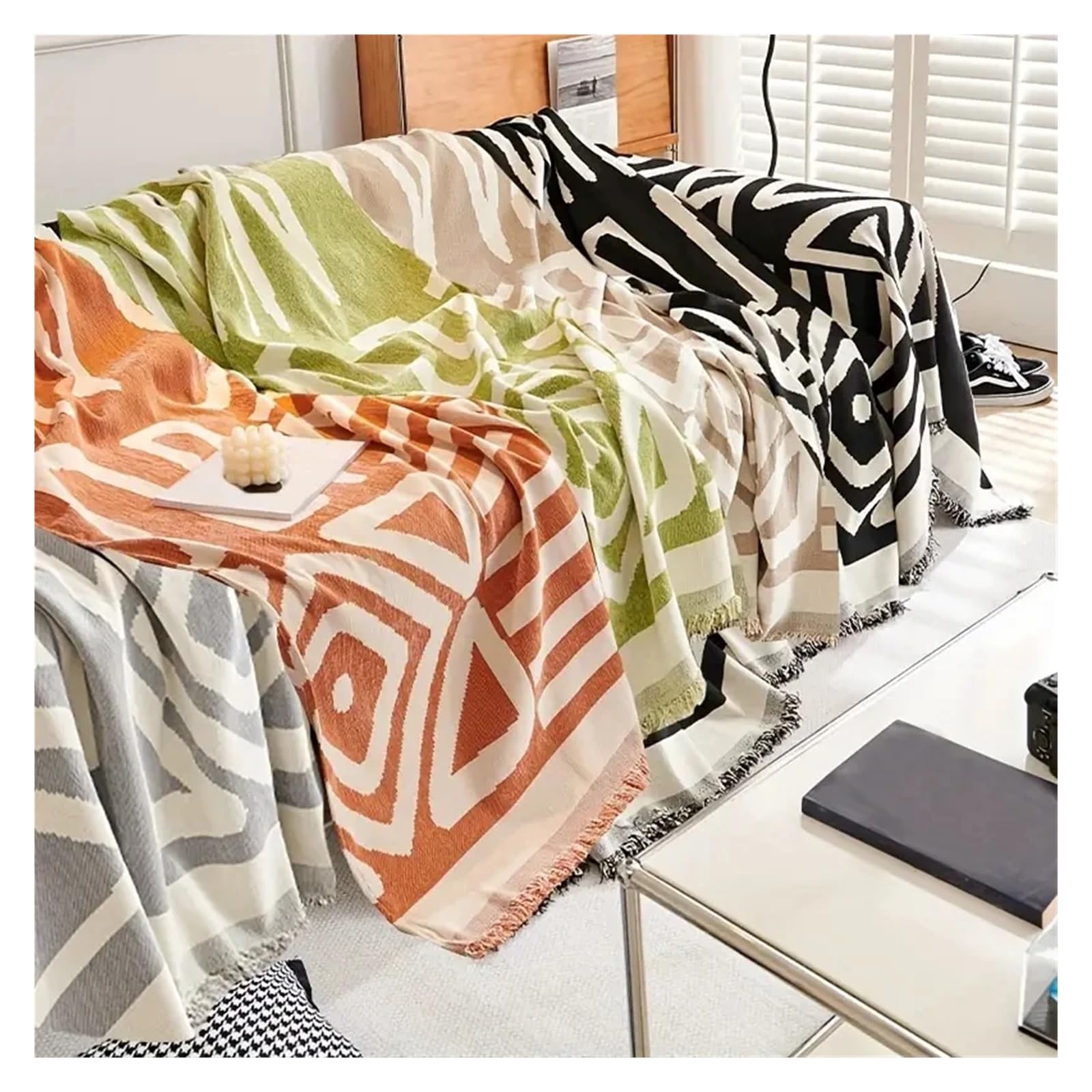 Sofa Handtuch Chenille-Sofatuch mit Quasten, doppelseitig, for Wohnzimmer, Camping, Picknick, große Decke, Freizeit, Entspannung, Strandtuch(Light Grey,90 * 120cm)