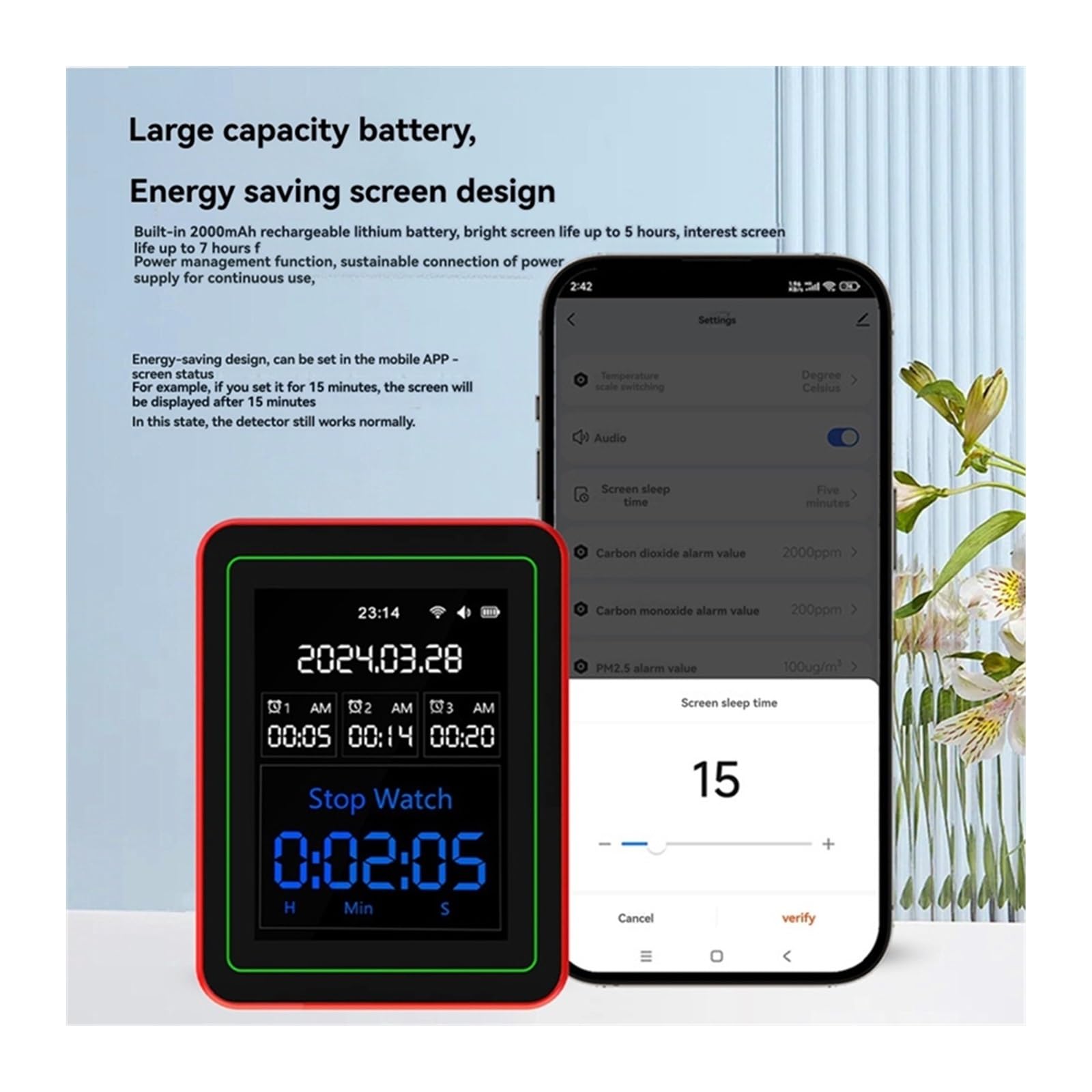Rilevatore di gas, Rilevatore di qualità 'aria digitale domestico ricaricabile Tuya WIFI 15 in 1 CO2/CO/TVOC/HCHO/PM2.5/Temp/Umidità for la casa intelligente(Black White)