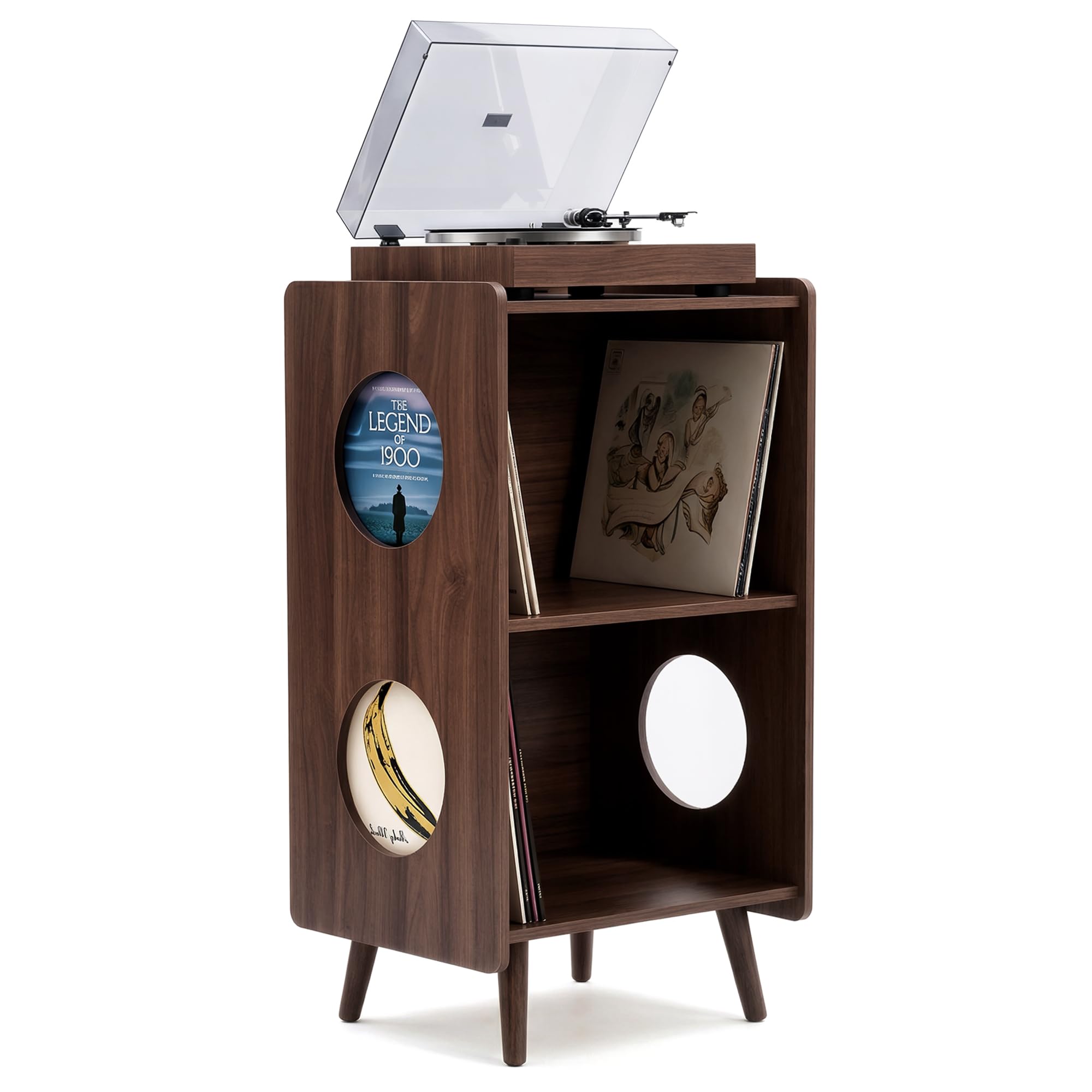 UniAbode Record Player Stand, Turntable Stand with Vinyl Record Storage | Holds 160+ Viny…