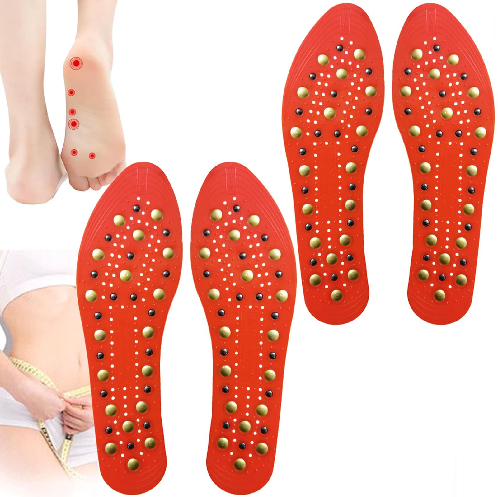 2 Pares Plantillas Magnéticas Adelgazantes para Hombre y Mujer, Plantilla Fascitis Plantar, Plantillas Reflexologia Podal, Eliminan el Mal Olor de Pies, Plantillas Ortopédicas