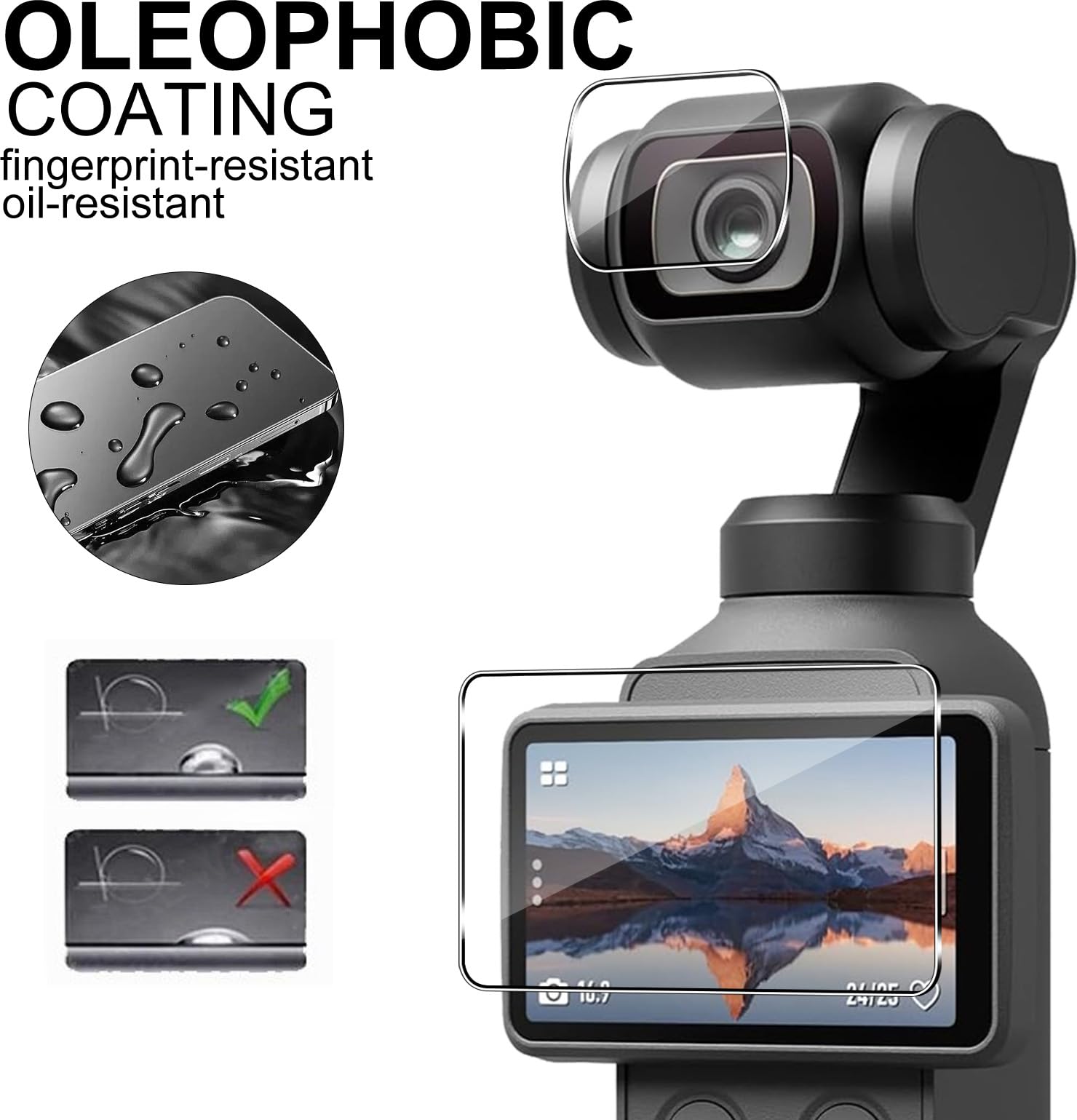 Lutree per DJI Osmo Pocket 4 Vetro Temperato, 2+2 Pezzi Pellicola Protettiva+ Pellicola Fotocamera, Durezza 9H Anti-Graffio HD Senza Bolle Protezione Schermo