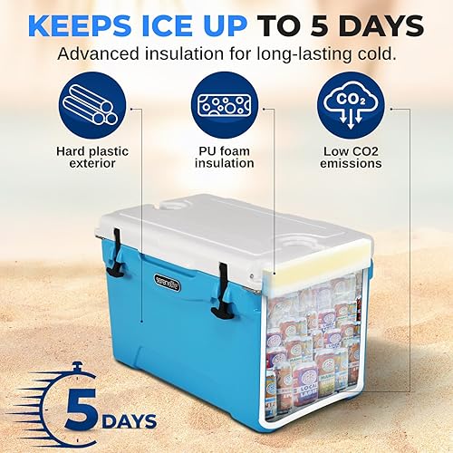 Miniatura 3 de SereneLife Caja enfriadora rotomoldeada ultrarresistente de 25 a 75 cuartos de galón, con capacidad para hasta 64 latas, mantiene el hielo hasta 5