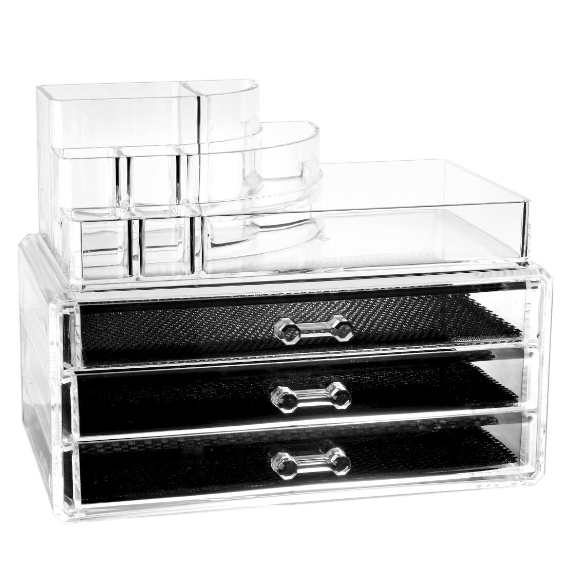 Ruilogod Organizador de cosméticos acrílico transparente para maquillaje, delineador de pintalabios, soporte para brochas y joyas, caja expositora, cajones (estilo 2)