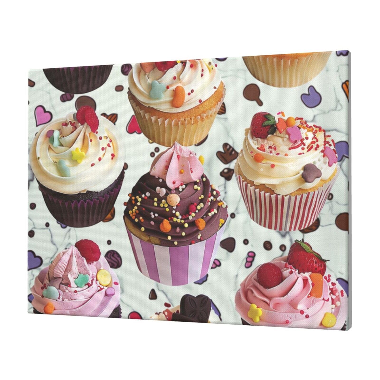 YKLJG Delicious Cupcakes Printed Canvas Wall Art 40x30 CM Decorative Artworks Pictures Print Painting Framed Artwork for Bedroom, Living Room & Office