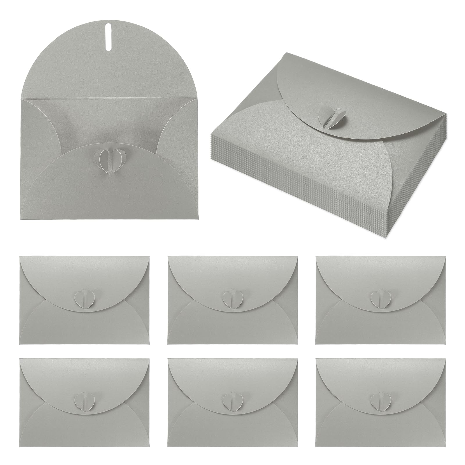 PATIKIL 6.1 x 4.1 Inch Mini Card Envelopes, 20Pcs Cute Envelopes Holder with Heart Clasp for Birthday Weddings Favors Business Greeting Cards, Silver