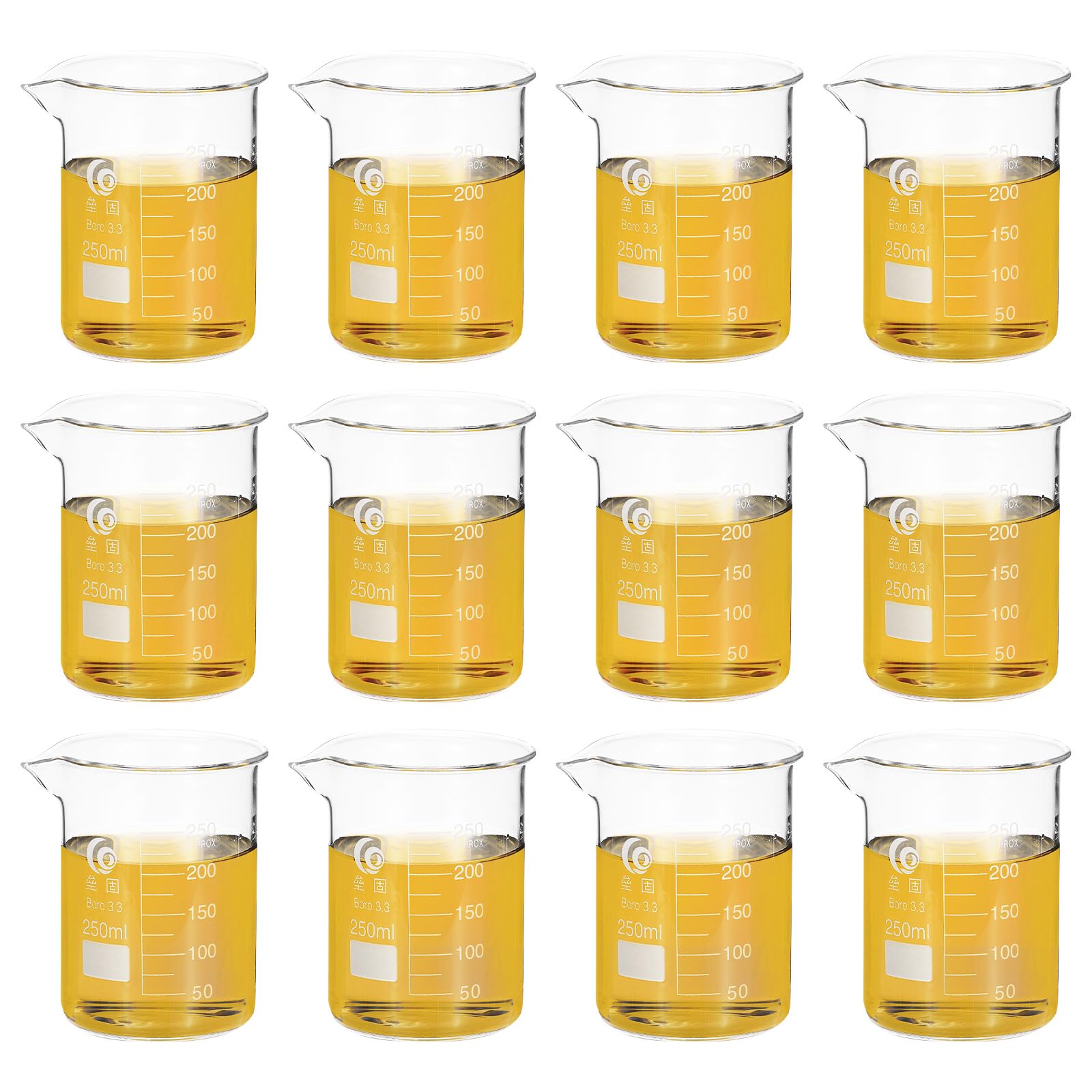 PATIKIL 250ml Low Form Measuring Cup, 16 Pcs 3.3 Borosilicate Glass Beaker Graduated Measuring Pitcher with Spout for Lab Experiment, Cooking and Baking, Clear