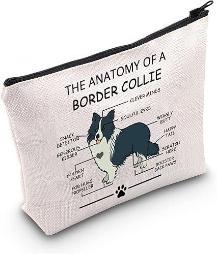 LEVLO Funny Border Collie Lovers Gifts The Anatomy of A Border Collie Clever Minds - Bolsas de cosméticos Border Collie veterinaria mamá bolsas de