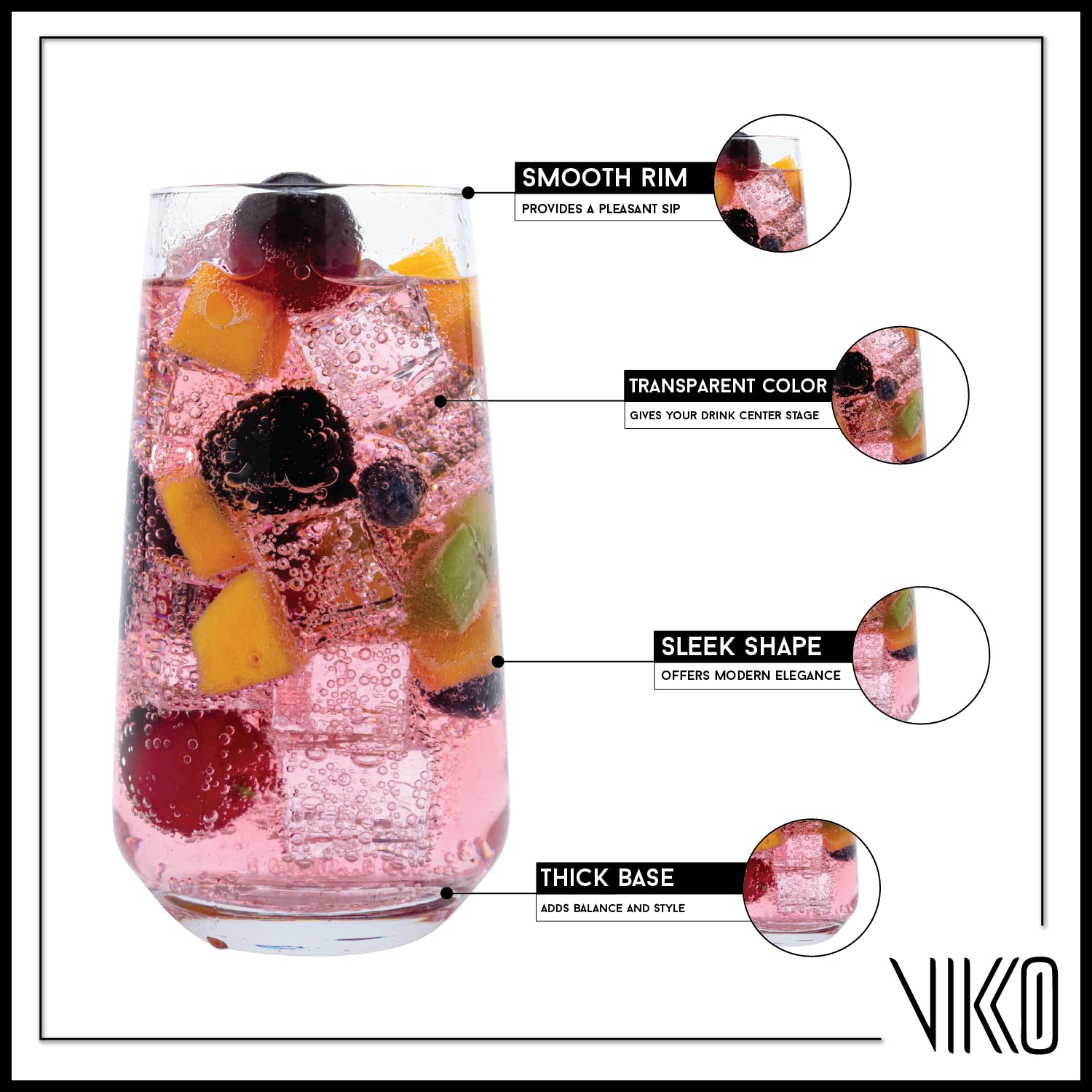 Photo 1 of Vikko Drinking Glasses Set of 6, Highball Water Glasses 16.25 Ounce, Premium Tall Drinking Glass, Dishwasher Safe Drinking Ware