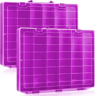 Juexica 2 Pcs 48 Grid Plastic Bead Storage Organizer Box, Purple | Adjustable Dividers, Beads, Jewelry, Crafts, Toys, Screws, Small Parts, Easy Sort, Storage, Travel, Home Use, Workbench