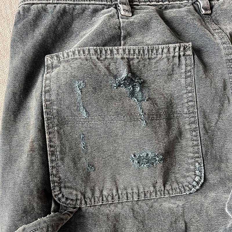 ERD Washed Distressed Beggar Denim Pants Straight Trousers Jeans New4