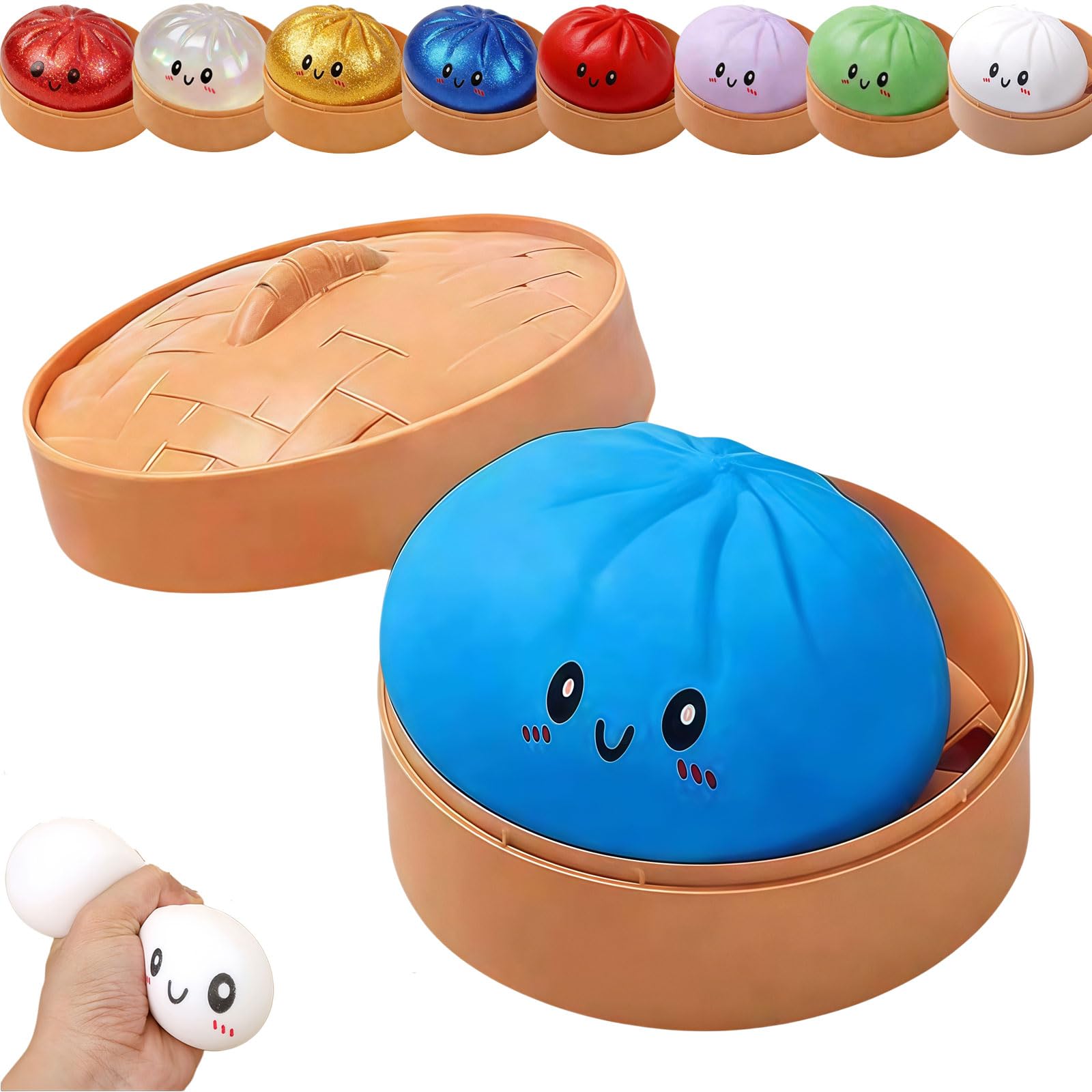 Dumpling Squishy, Squishy Dumpling Toy, Glitter Dumplings Squishiest Toy with Steamer Box, Stress & Anxiety Relief Toys for Kids & Adults Non-Edible (White) — view 15