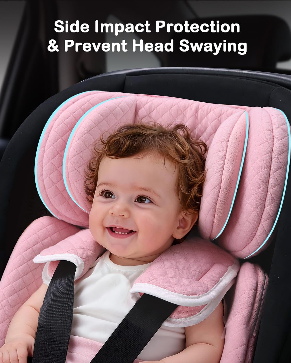 Rsotone Infant Car Seat Insert Adjustable Head Support for Preemie Newborn Toddler, Reversible Baby Head Body Support Cushion for Carseats and Strollers Side Impact Protection - Pink - 4