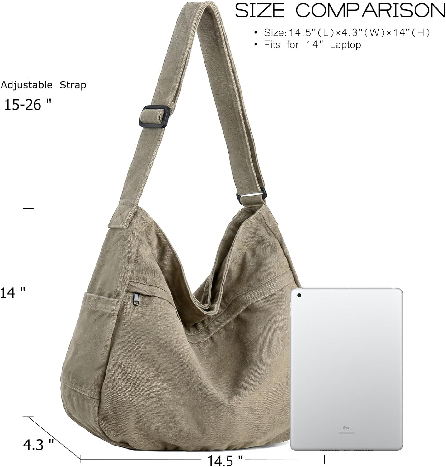 Canvas Hobo Crossbody Shoulder Tote Bag for Women and Men Large Purse Messenger Bag Travel Work Shopping