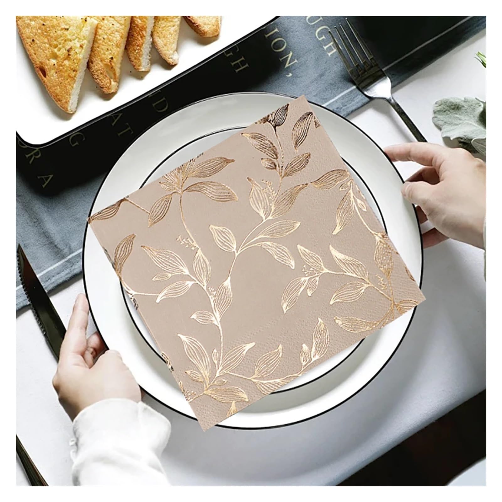 Napkins Cloth 20pcs/lot Gold Foil Leaf Napkin Party Table Napkins Paper Cafe Mouth Cloth Hotel Dining Tray Tissues(Color 01)