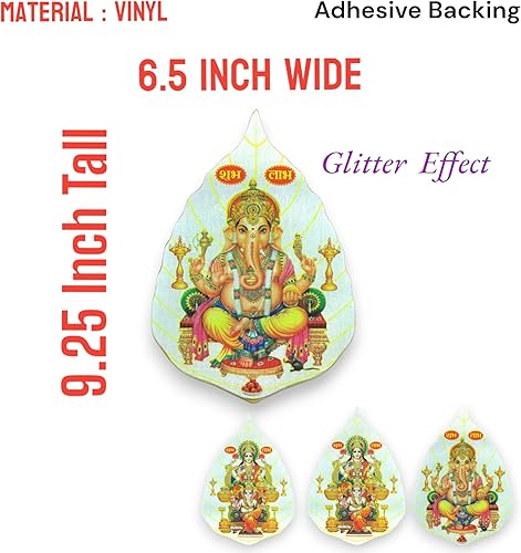 Miniatura 4 de LOVENSPIRE 6CT Ganesha Laxmi y Saraswati - Adhesivo decorativo de pared fácil de despegar, efecto de purpurina premium, calcomanía de pared de Pooja