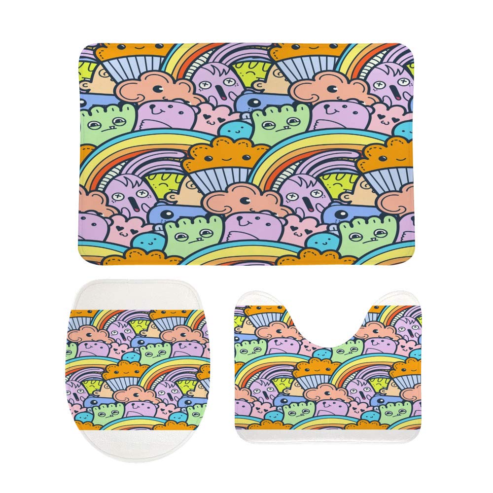 Tapis de salle de bain antidérapants et lavables motif monstres gribouillis