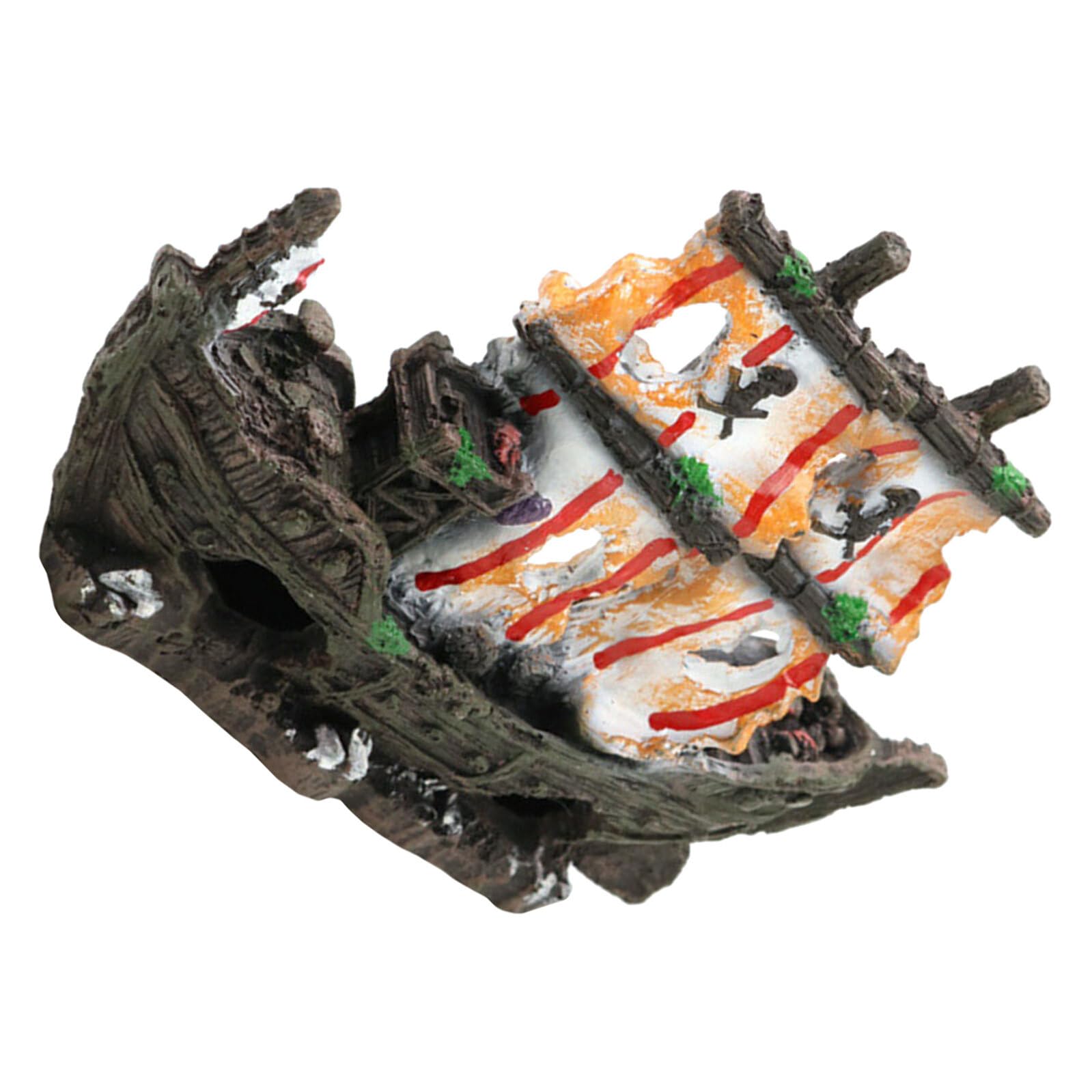 Aquarium Shipwreck Ornament Fish Tank Hideout Resin Sunken Pirate Ship Decoration Cave Shelter for Freshwater and Saltwater Aquatic