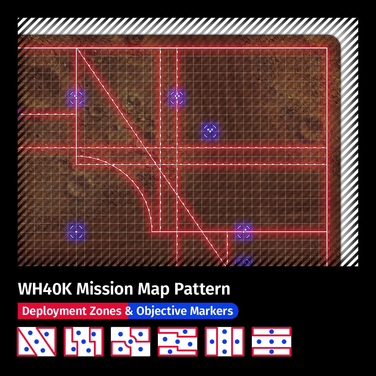Jucoci Battlemat da tavolo Wargaming 44'' x 60'' con zone di distribuzione WH40K e griglia (Marte)