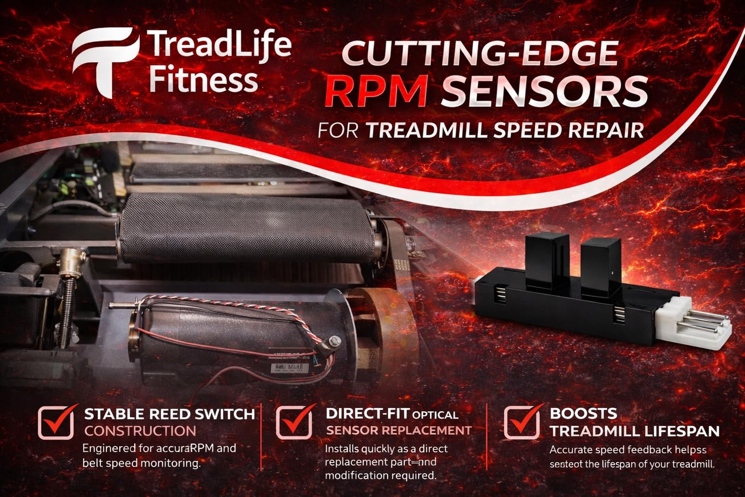 Sensor de velocidad RPM de la cinta de correr - Reemplazo para la cinta de correr Pacemaster Bronze, Pro, Plus, Plus 2, Elite y Select