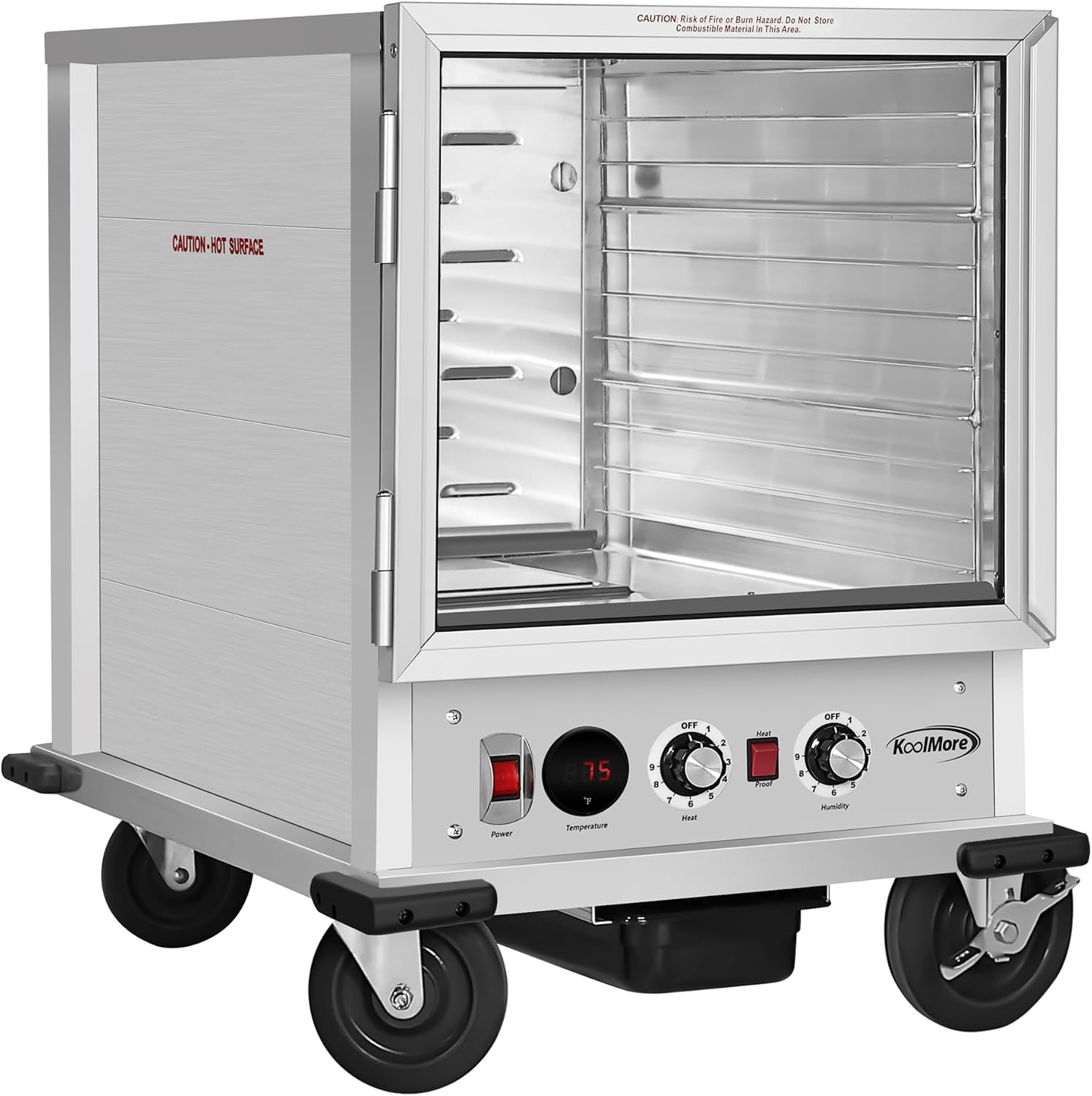 KoolMore 33 in. Commercial Non-Insulated Half Size Heated Holding/Proofing Cabinet with Glass Door and 12-Pan Capacity in Silver, UL and NSF Listed (KM-CHP12-SNGL)