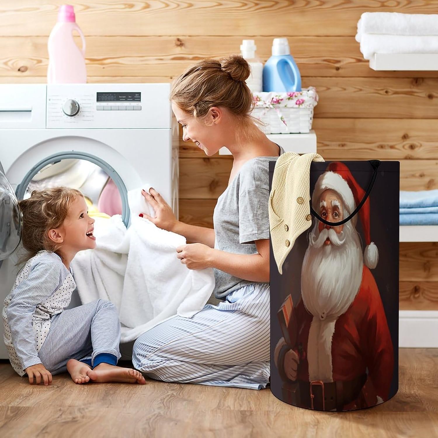 Santa Claus Laundry Hamper Waterproof Clothes Basket Large Capacity Collapsible Laundry Basket Freestanding Clothes Hamper for Dorm Family Bathroom Decor Storage 86L