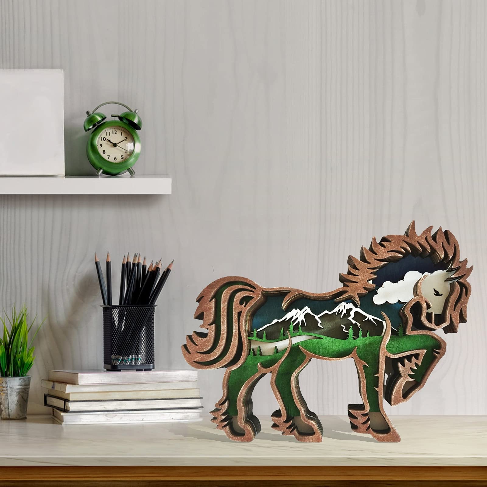 Sculpture Drewniany Koń Craft Figurka Desktop Tabela Ornament Rzeźba Model Kreatywny Dom Biurowy Dekoracje Miłość Pet Rzeźba Statue