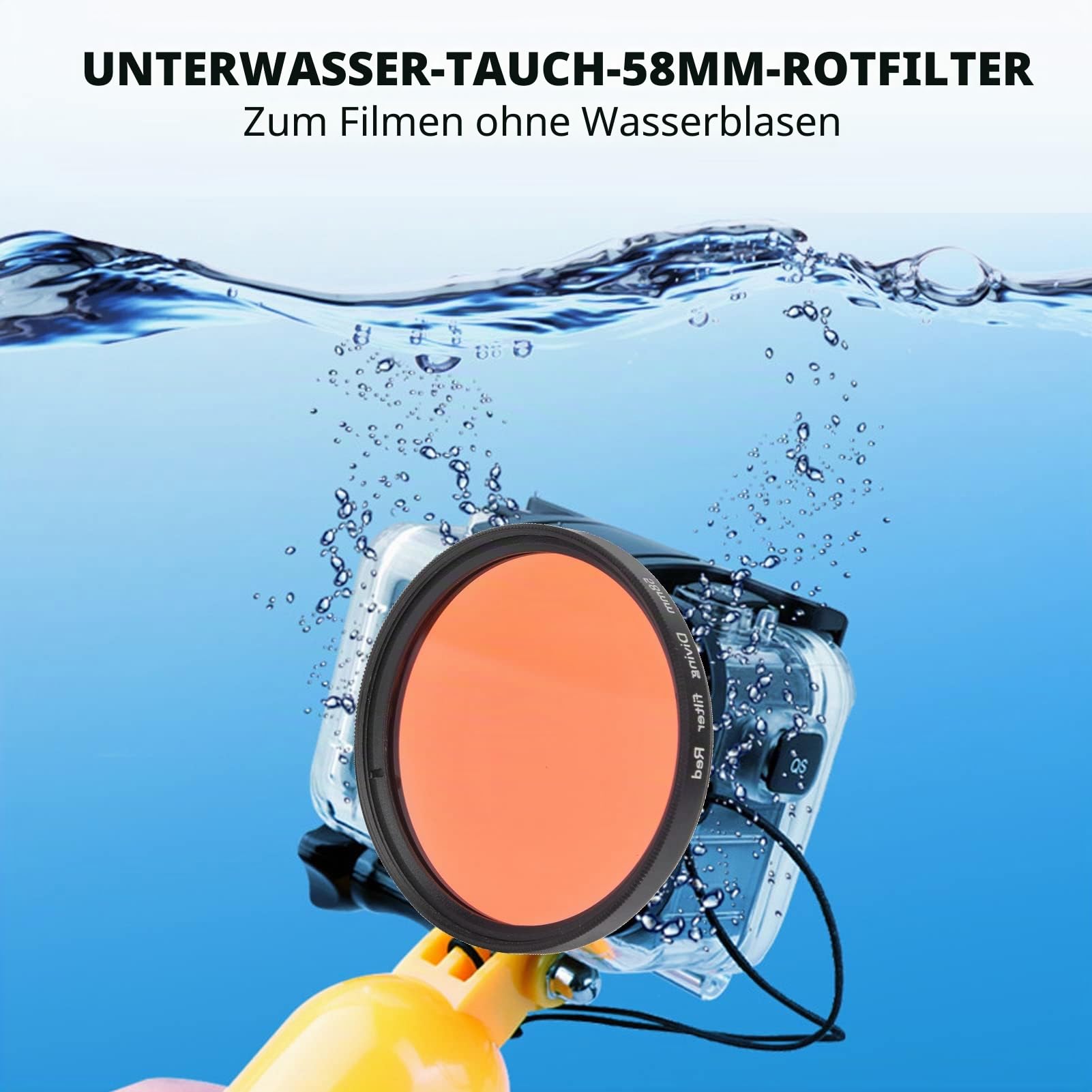58mm Rotfilter, Action Kamera Rot Tauchfilter mit 16X Makro Nahaufnahme Optischer Glaslinsenfilter für GOPRO 5