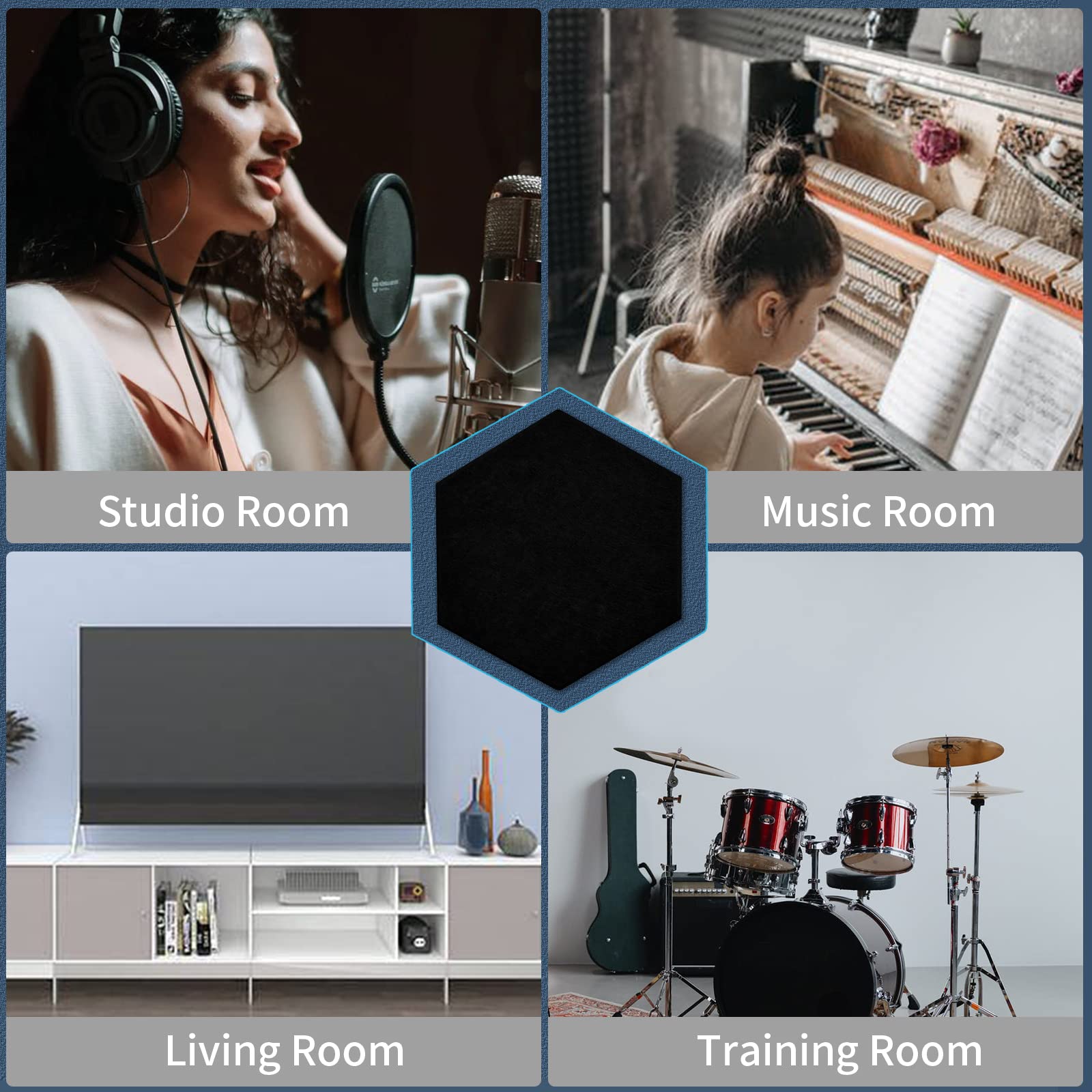 Insonorizacion Acustica Pared hexagonales autoadhesivos 12 piezas I Aislamiento acústico de alta densidad para paredes techos madera y puertas - Placas Aislamiento Acustico , 30x26x0,9cm