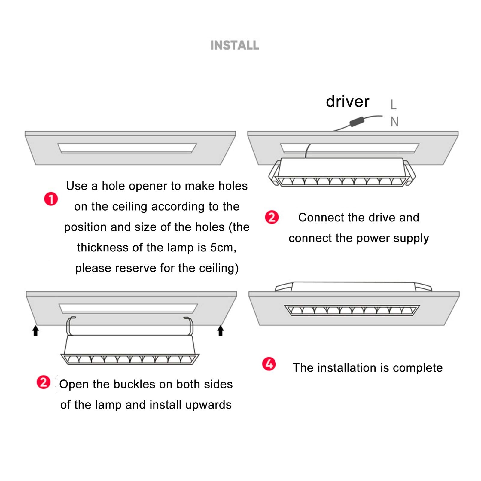 Focos LED Empotrados Lineales 110v-220v Tira Larga Iluminación Empotrada Sala de Estar Diseño de Techo Pasillo Lineal Hogar Sin Luces Principales, 3 Colores de Iluminación 5 Potencia