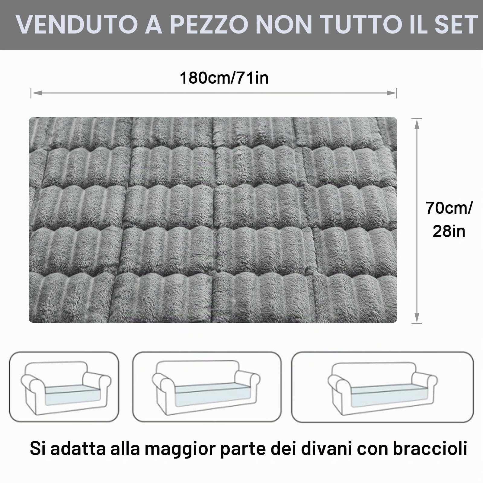 ShowyLive Copriseduta divano 4/3/2/1 Posti Copridivano Angolare Velluto a Coste con Penisola Destra/Sinistra Antiscivolo Antigraffio Gatto Cani Fodera per Divano(Grigio Scuro, 70 * 180 CM)