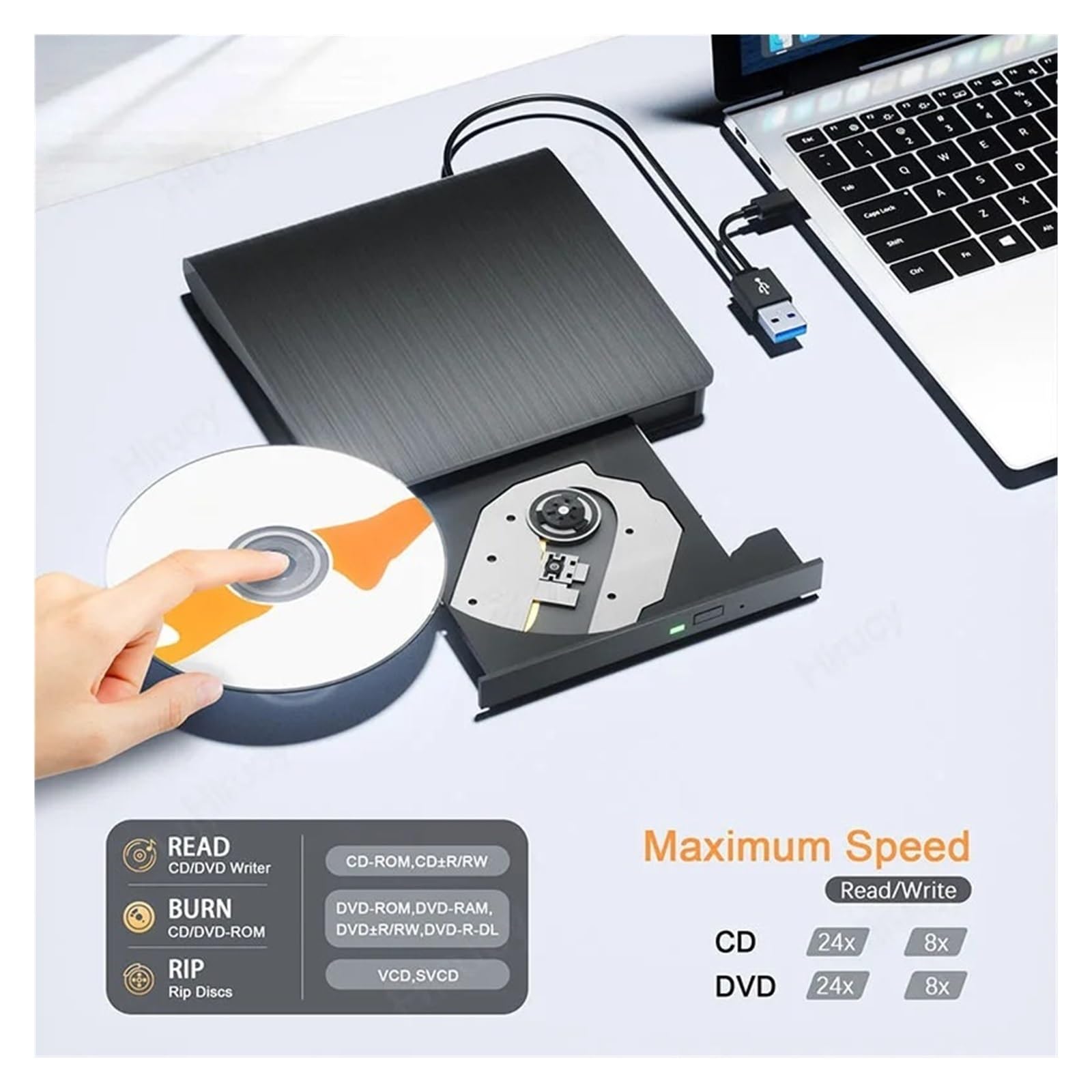 Zewnętrzny Napęd CD/DVD USB 3.0 Przenośny Odtwarzacz CD DVD +/-RW Czytnik Nagrywarka Napędy Optyczne Wyczyść Proces Odtwarzania