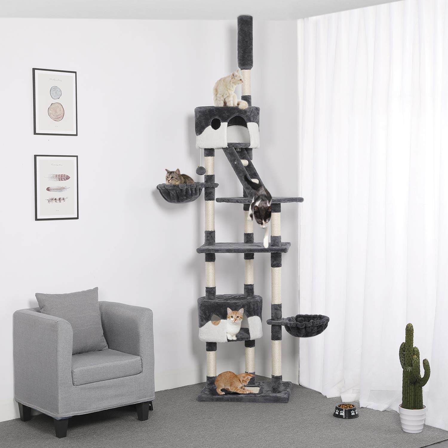Yaheetech Cat Tree Tower Floor to Ceiling 228255cm Height Adjustable