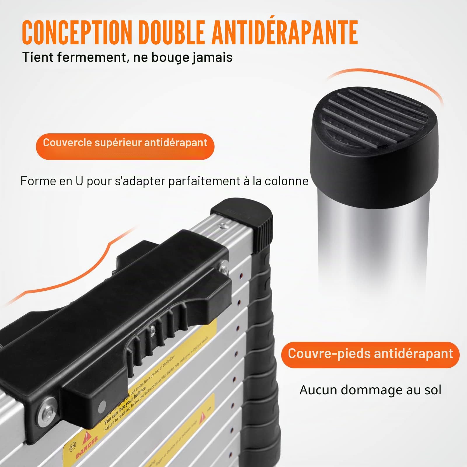 VEVOR Échelle Télescopique Aluminium 3,8 m Escabeau Extensible Capacité 170 kg avec Pieds Antidérapants Échelle Compacte Portable Polyvalente Rétraction à Un Bouton pour Réparation Maison Camping-Car
