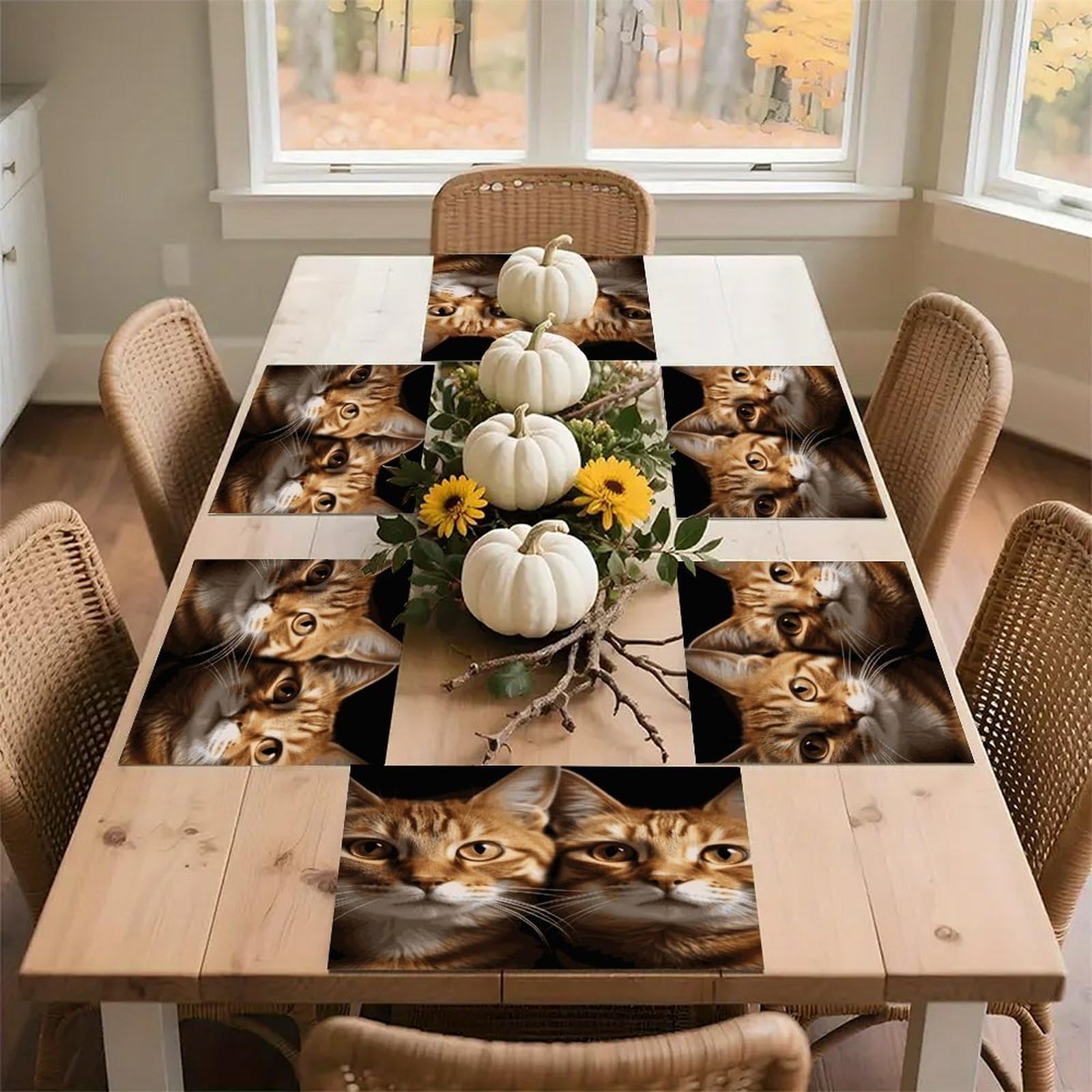 Cats Placemats Heat-Resistant Washable Place Mats Anti Slip Dining Table Place Mats Wipeable Dining Table Mats Kitchen Decoration Placemats 17.7’’×11.8’’