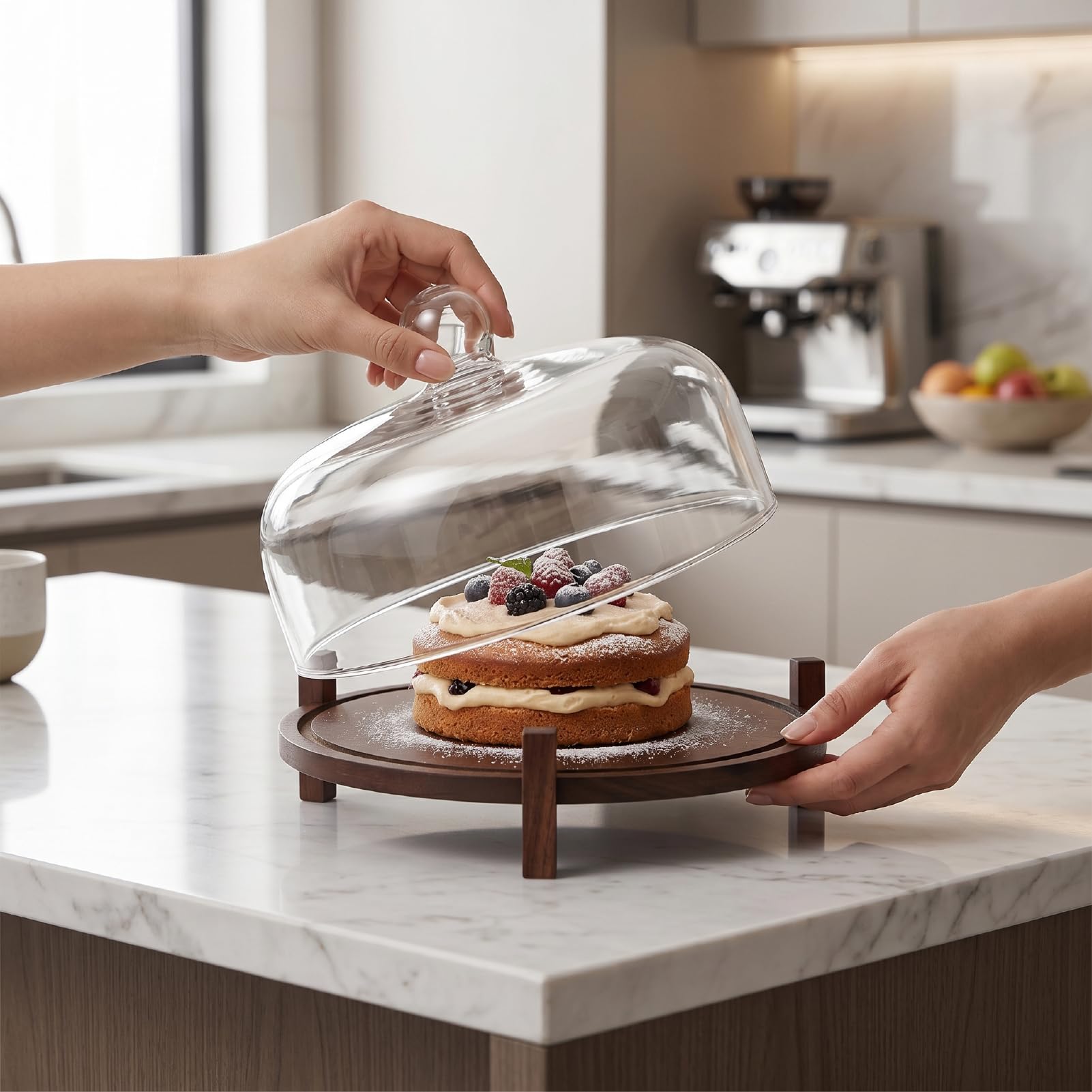 Pssopp Kuchenständer aus Holz mit Deckel, 27,9 Cm, Runder Kuchenständer, 2-in-1-Desserttisch-Präsentationssockel für Käsechips, Dips, Backen, Geburtstage, Küchenpartys, Hochzeiten