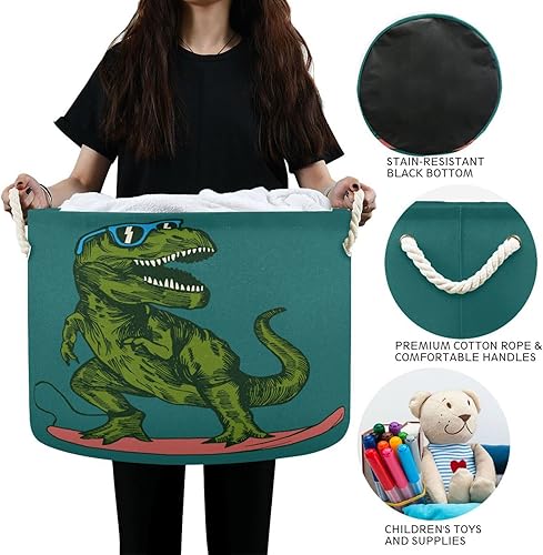 Miniatura 6 de Cesta de almacenamiento de juguetes de surf de dinosaurio verde, contenedor de almacenamiento para guardería, impermeable, cesta de lavandería para