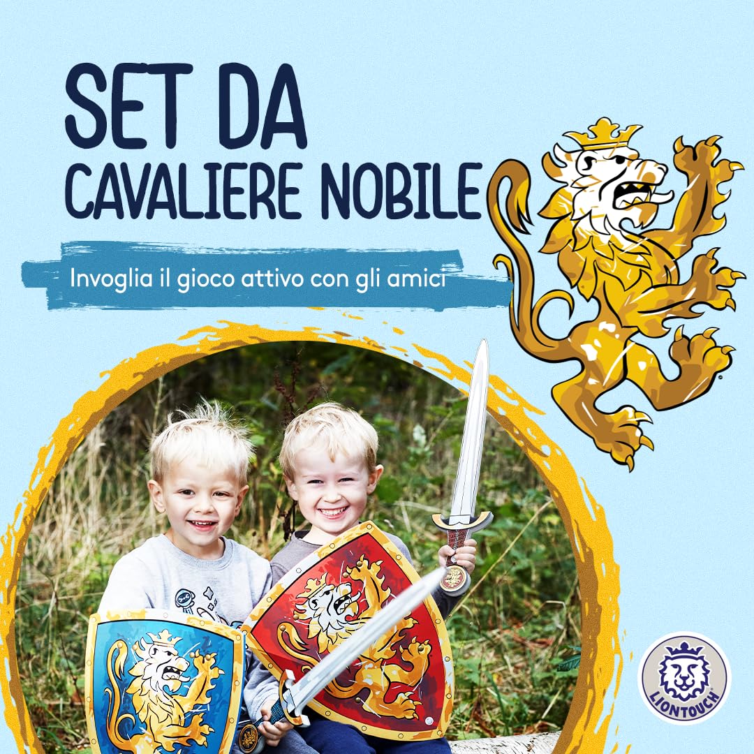 Liontouch - Set di 2 Spade e 2 Scudi da Cavaliere per Ragazzi, Blu/Rosso - età 3-8 Anni | Stile Medievale in Gommapiuma Resistente e Sicura | Armi e Accessori per Giochi di Ruolo in Costume